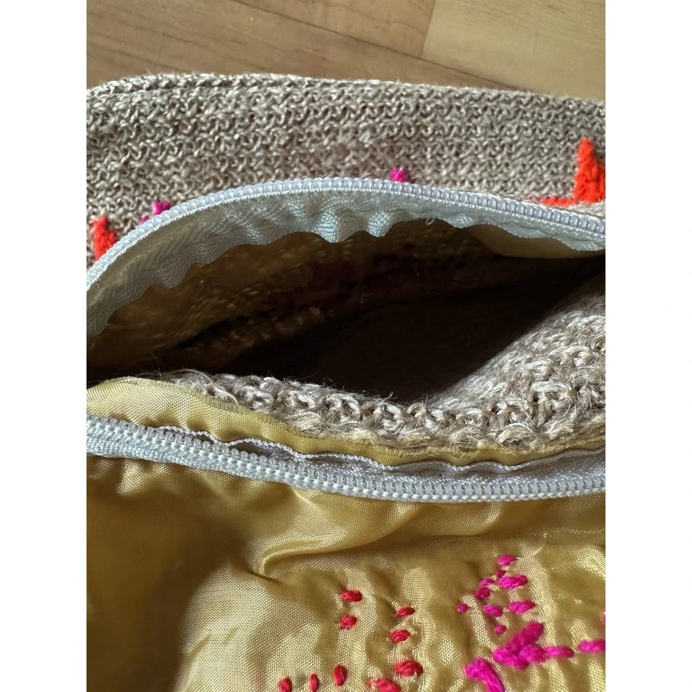 Boho Jute Crochet Embroidered Floral Backpack Hippie Festival Folk Art Rucksack